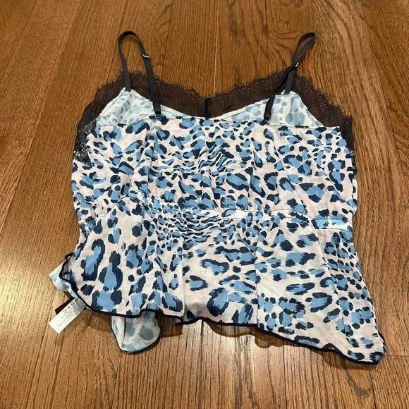 y2k blue and pink leopard print lace trim peplum tank medium - Picture 8 of 8